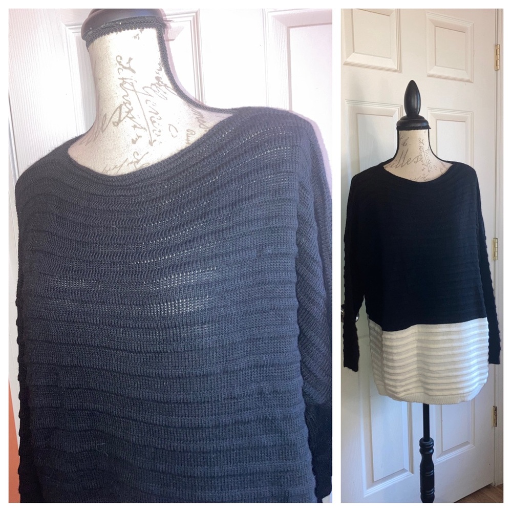 NWT Italian Knit Oversized Fit Wool Mohair Blend Sweater Black White Colorblock